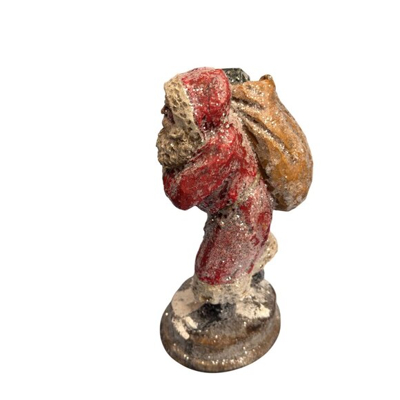 Hand-Carved Vintage Santa Claus Figurine With Sack Of Toys & Glitter Finish - Picture 4 of 6